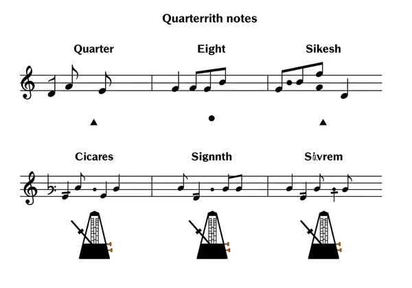 Musical notation showing quarter, eighth, sixteenth notes