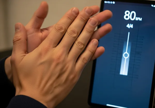 Hands clapping in sync with an online metronome screen