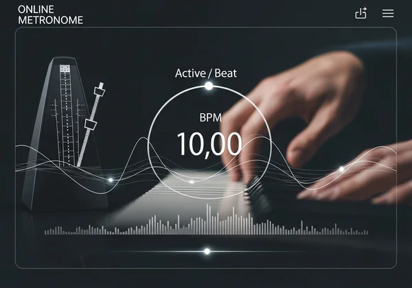 Modern online metronome interface with musician practicing