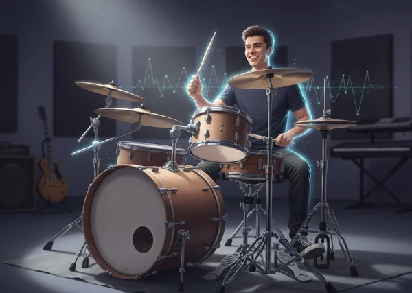 Drummer achieving mastery in double bass technique